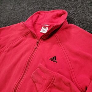 Adidas Womens Large Track Jacket Faded Red Black Three Stripes Full Zip
